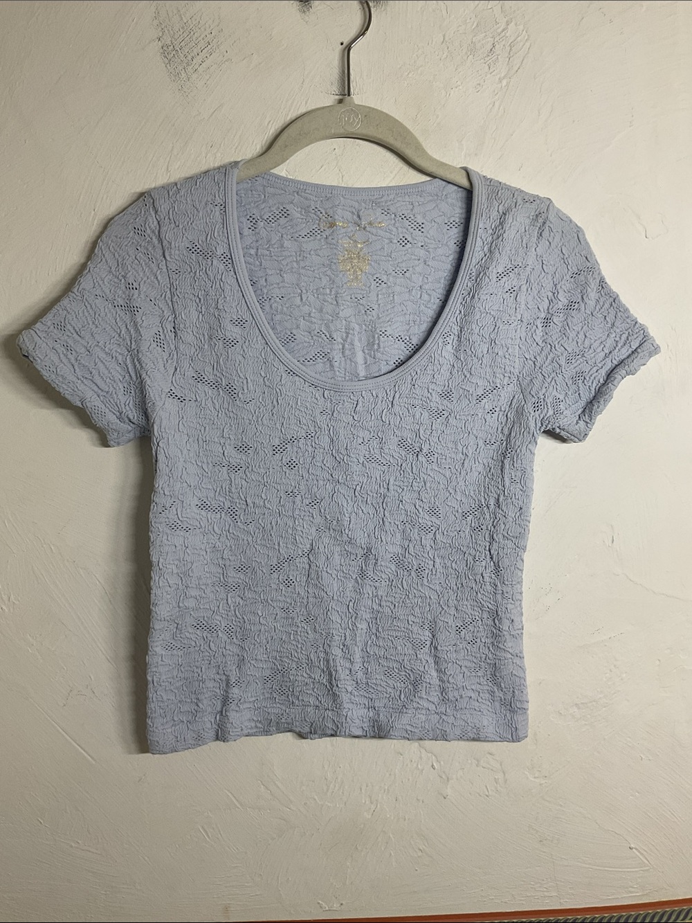Gypsy + Jade Light Blue Textured Lace Scoop Neck Short Sleeve Top Size S/M